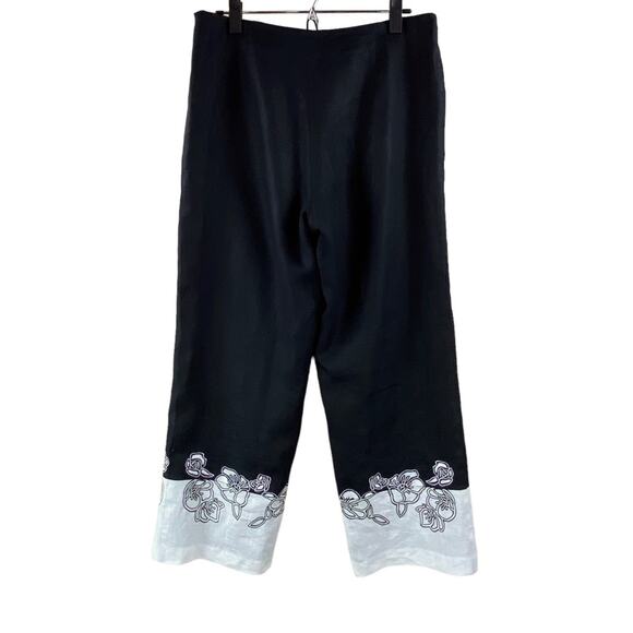 Nikki Valenti Womens 100% Irish Linen Pants Floral Embroidered Hem Size 10 - Picture 8 of 8